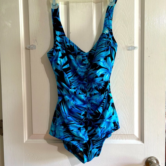Le Cove Swim Euc Women One Piece Bathing Suit Blue Black Tummy